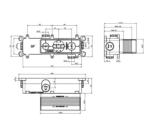 Внутренняя часть встраиваемого смесителя для душа Fima Carlo Frattini на 2 выхода F4560SF
