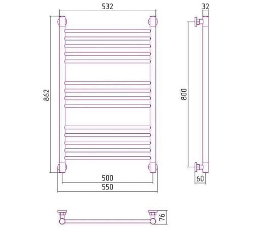 Полотенцесушитель водяной Сунержа Богема 500x800 мм матовый черный 31-0220-8050