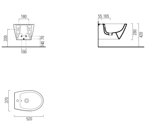 Биде подвесное GSI Modo 520 х 370 мм белый глянцевый с креплением 9864FR5111
