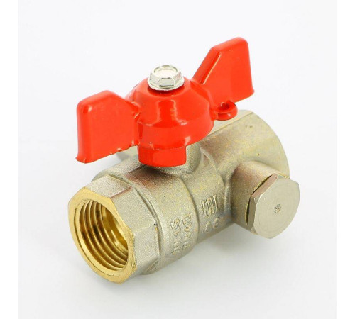 Кран шаровой LD Pride 44.344.15 с дренажным вентилем 1/2 ВР/ВР бабочка 44.344.15