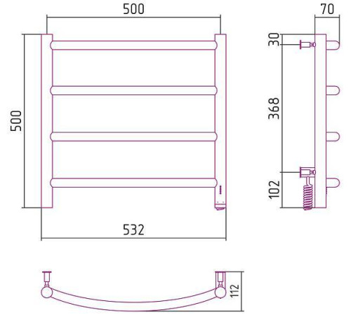 Полотенцесушитель электрический Сунержа Галант 4.0 500x500 мм правый без покрытия 00-0831-5050