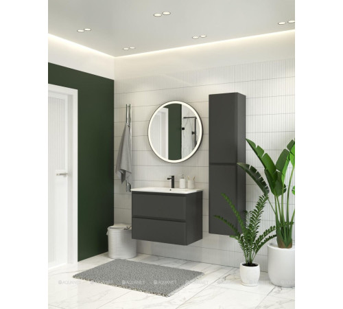 Тумба с раковиной Aquanet Эмбер 60 2 ящика черный матовый раковина Urban 00332504