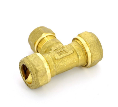 Тройник обжимной латунный Tiemme 15х12х15 мм 1000116