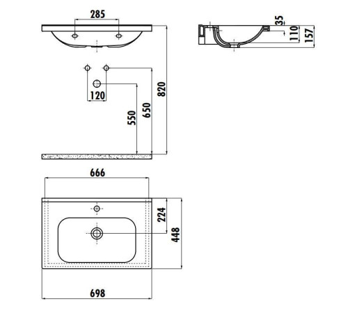 Раковина мебельная Creavit IDEAL 70 70x45 см белая ID070-00CB00E-0000