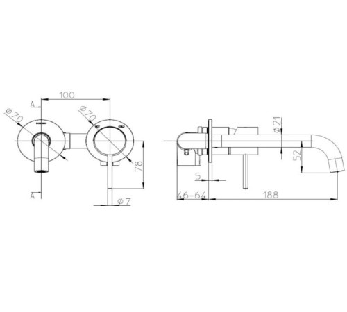 Внешняя часть смесителя для раковины BOSSINI TEO Z00730.043 без донного клапана Сатинированное золото Z00730.043