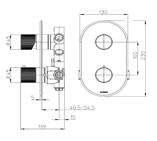 Внешняя часть термостата для душа Bossini PLY на 2-5 выходов хром Z00932.030