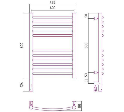 Полотенцесушитель электрический Сунержа Богема 3.0 400x600 мм левый матовый черный 31-5802-6040