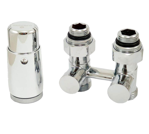 Комплект узла нижнего подключения прямой Schlosser Standard 3/4 хром с термоголовкой M30x1.5 и ниппелями 1/2x3/4 600800011