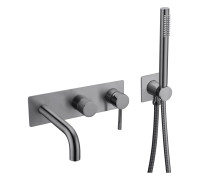 Смеситель для ванны Boheme Uno встраиваемый на 4 отверстия с ручным душем и изливом 17,9 см shine gun metal 464-3-SGM