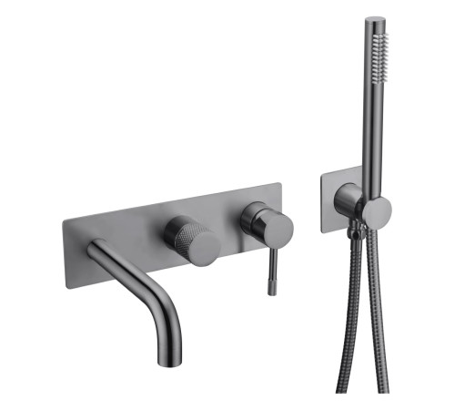 Смеситель для ванны Boheme Uno встраиваемый на 4 отверстия с ручным душем и изливом 17,9 см shine gun metal 464-3-SGM