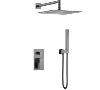 Душевой комплект встраиваемый Boheme Qubic со смесителем и верхним душем gun metal 474-3-GM