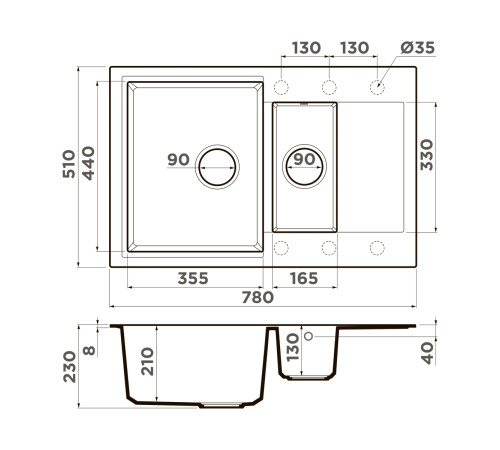 Кухонная мойка Omoikiri Daisen 78-2T-BL Tetogranit 78x51 см черный 4993535