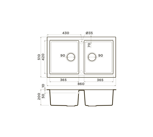 Кухонная мойка Omoikiri Tedori 86-2-PL 86x51 см платина 4993931