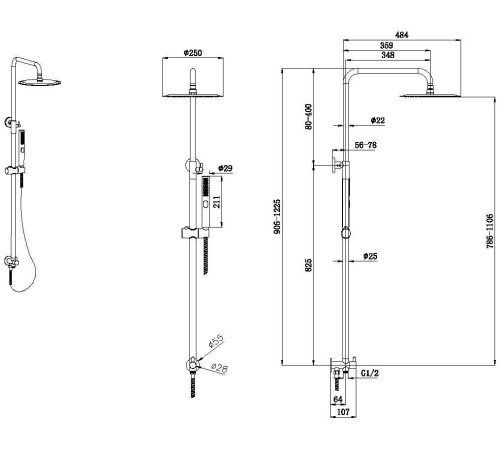 Душевая стойка Allen Brau Priority с верхним душем 3 режима никель браш 5.31031-BN
