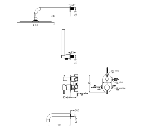 Душевой комплект Boheme Uno со встроенным смесителем и изливом никель 464-2-NB