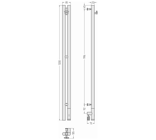 Полотенцесушитель электрический Сунержа Нюанс 3.0 85x1200 мм правый без покрытия 00-5843-1253