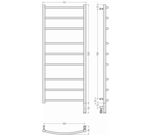 Полотенцесушитель электрический Сунержа Галант 3.0 532x1324 мм правый белый 12-5801-1250