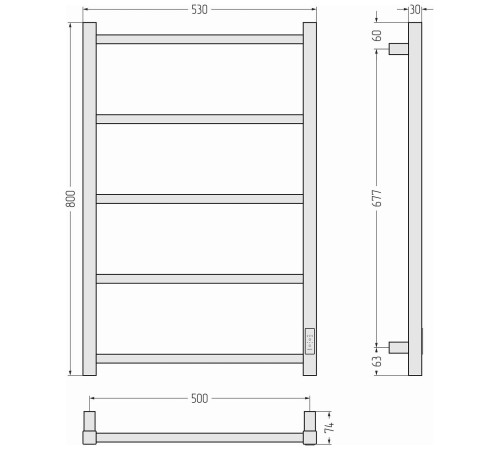 Полотенцесушитель электрический Стилье Формат 26 53x80 см левый белый 12526-8050