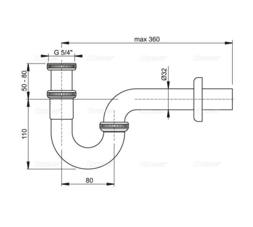 Сифон для умывальника Alcaplast A432 трубный латунный хром 1 1/4 х 32 мм A432