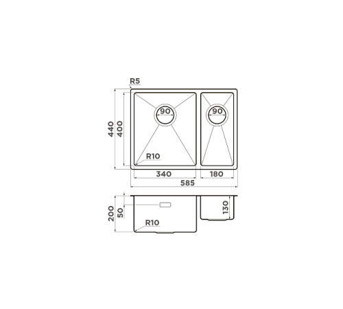 Кухонная мойка OMOIKIRI Taki 58-2-U/IF-L-IN 58,5x44 см нержавеющая сталь 4993768