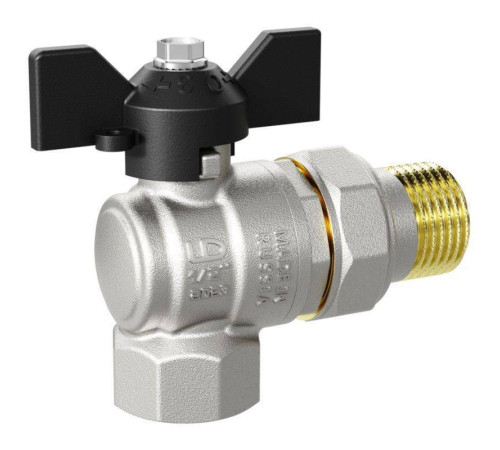 Кран шаровой LD Pride НВ 1/2 угловой с разъемным соединением бабочка 47.206.15