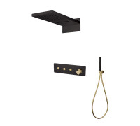 Душевой комплект встраиваемый Boheme Fusion смеситель верхний и ручной душ черный/золото 130-BG