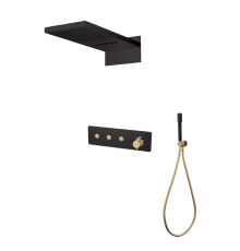 Душевой комплект встраиваемый Boheme Fusion смеситель верхний и ручной душ черный/золото 130-BG