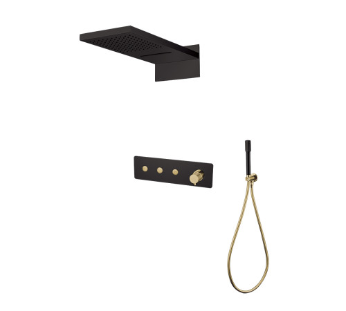 Душевой комплект встраиваемый Boheme Fusion смеситель верхний и ручной душ черный/золото 130-BG