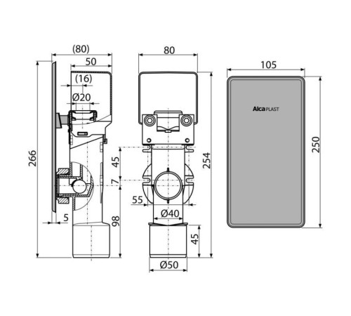 Сифон для сбора конденсата Alcaplast AKS4 скрытого монтажа 50 мм нержавеющая сталь AKS4
