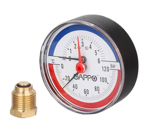 Термоманометр аксиальный Gappo с автоматическим запорным клапаном 1/2 6 бар 1441531