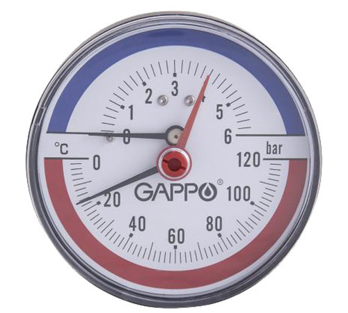 Термоманометр аксиальный Gappo с автоматическим запорным клапаном 1/2 6 бар 1441531