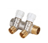 Коллектор латунный MVI 3/4 x 1/2 на 2 выхода с регулирующими вентилями AMM.402.0504