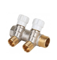 Коллектор латунный MVI 3/4 x 1/2 на 2 выхода с регулирующими вентилями AMM.402.0504