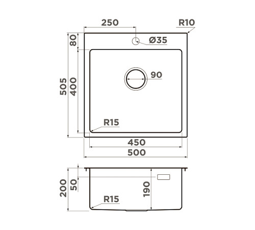 Кухонная мойка Omoikiri Amadare 50-IN нержавеющая сталь 50x50 см 4993766