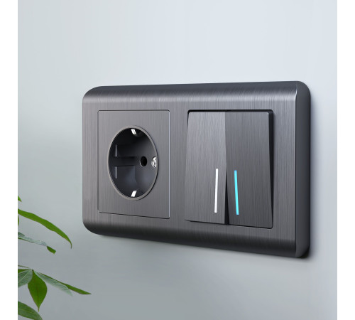 Выключатель двухклавишный проходной с подсветкой (графит рифленый) W1122104