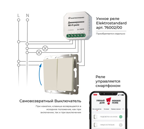 Выключатель двухклавишный с самовозвратом (айвори матовый) W1122462