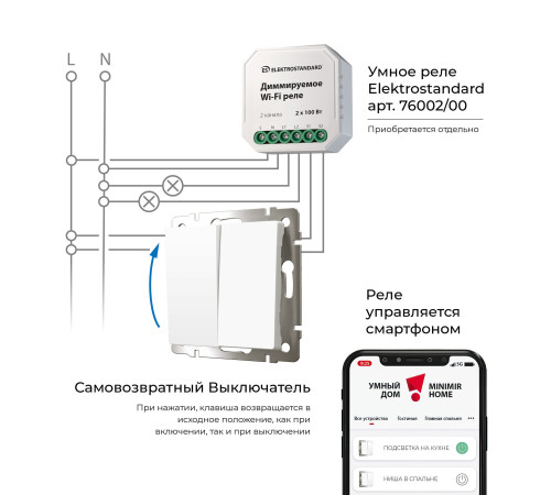 Выключатель двухклавишный с самовозвратом (белый матовый) W1122461