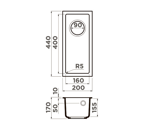 Кухонная мойка Omoikiri Bosen 20-U-PL Tetogranit 20x44 см платина 4993227