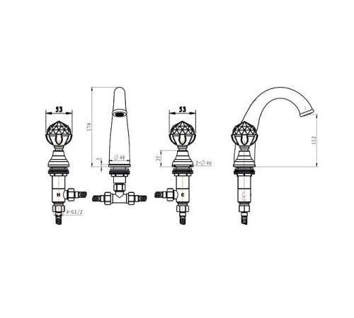 Смеситель для раковины Boheme Brillante Presente на 3 отверстия хром 357