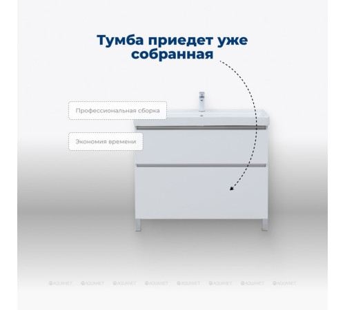 Тумба с раковиной Aquanet Вега 100 Ирис напольная 2 ящика белый глянец 00345373