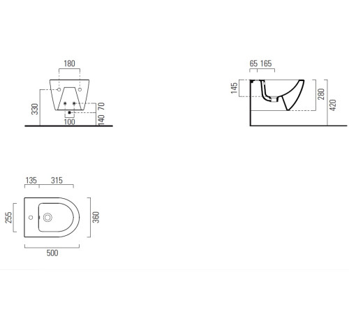 Биде подвесное GSI Pura 500 х 360 мм белый глянцевый с креплением 8864FR5111