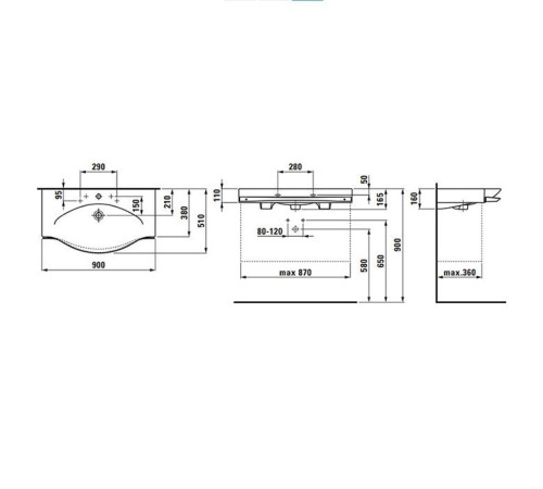 Раковина Laufen Palace 90х51х11 см 1 отверстие с полотенцедержателем белый 8.1270.2.000.104.1