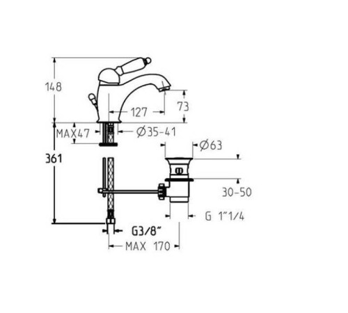 Смеситель для раковины Gattoni Orta с низким изливом и донным клапаном золото 24к 2746/27D0