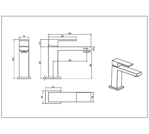 Смеситель для раковины Boheme Qubic черный матовый 471-B