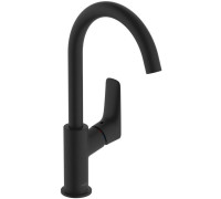 Смеситель для раковины hansgrohe Logis 210 однорычажный поворотный излив со сливным гарнитуром матовый черный 71130670
