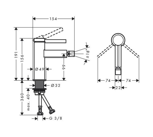 Смеситель для биде Hansgrohe Finoris на 1 отверстие с донным клапаном хром 76200000