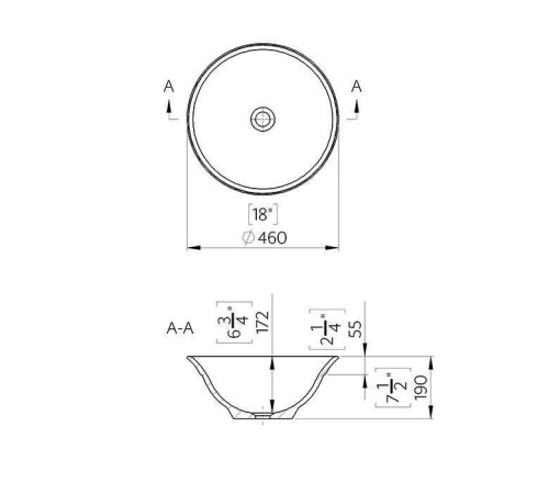 Раковина накладная TW 46 см без перелива белый глянцевый TWCL2103BL