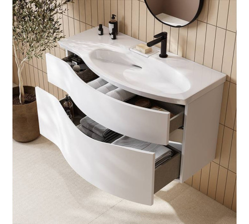 Тумба подвесная с раковиной Kerama Marazzi Riva 100 см правая белый матовый RV.wb.100Rh/RV.100Rh\WHT.M