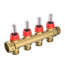 Коллектор сборный латунный Giacomini 1 x 3/4 EK на 3 выхода с расходомерами R583MY113