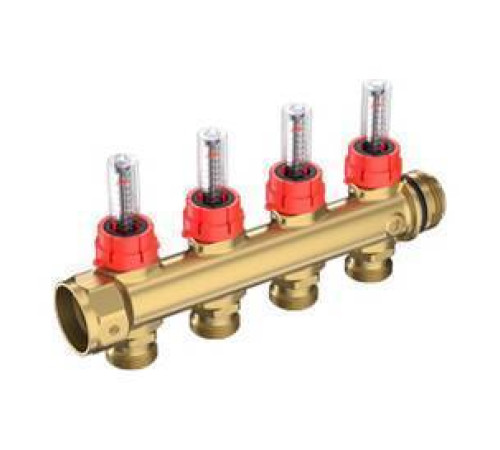 Коллектор сборный латунный Giacomini 1 x 3/4 EK на 3 выхода с расходомерами R583MY113
